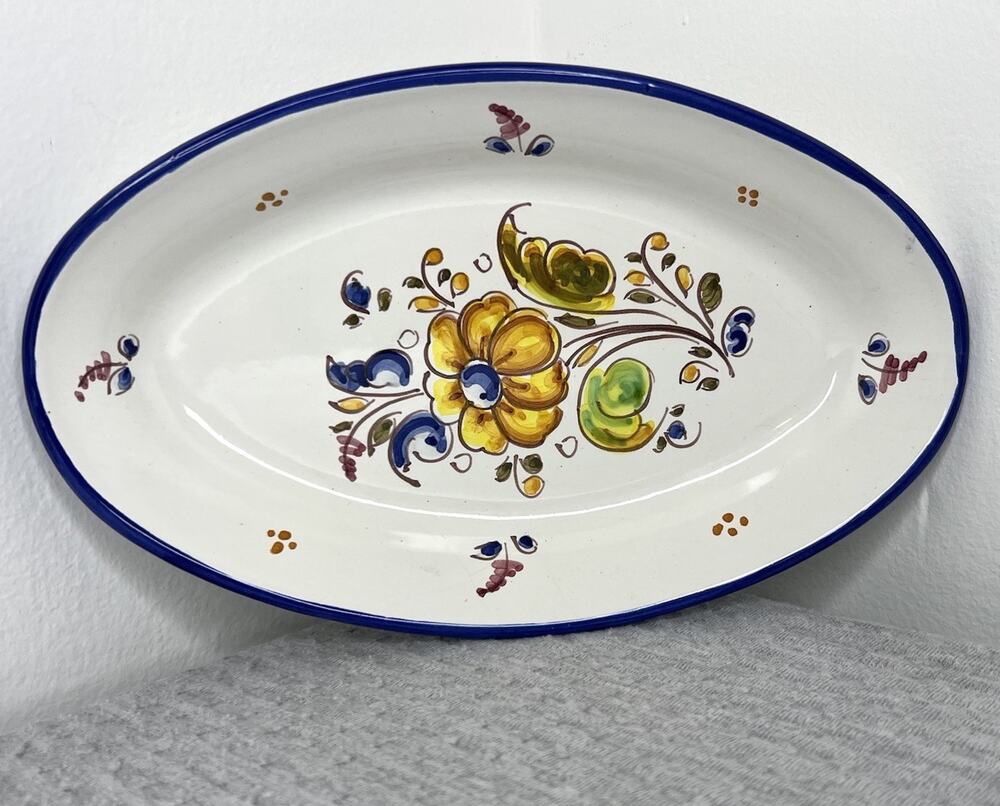 Vtg E Gil Talavera Spanish Pottery Oval Dish Hand Painted Floral 9 x 5.5 Inches